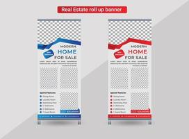 imobiliário roll up banner design para publicidade de negócios ao ar livre do corretor de imóveis vetor