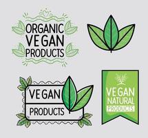 emblemas de produtos orgânicos e veganos vetor