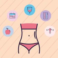 corpo mulher e ícones de saúde vetor