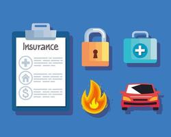 cinco ícones de serviço de seguro vetor