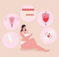 mulher e desenhos menstruais vetor