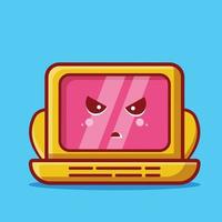mascote de personagem de laptop fofo com desenho isolado de expressão louca em design de estilo simples vetor