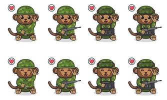 ilustração vetorial de desenho animado de macaco sentado bonito com fantasia de soldado e pose de mão para cima vetor