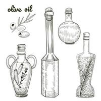 garrafas de óleo desenhadas à mão esboço isolado no fundo branco. vetor