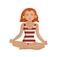 menina ruiva meditando ilustração. vetor