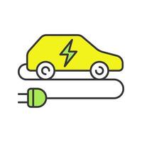 ícone de cor de carro elétrico. automóvel ecológico. veículo verde. automóvel com plugue elétrico. ilustração vetorial isolada vetor