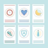 ícones de cartões de estilo de vida saudável vetor