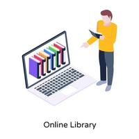 uma biblioteca online em design vetorial isométrico vetor