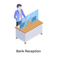 ícone de conceito isométrico de recepção de banco em estilo editável vetor