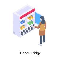 ilustração isométrica de geladeira de quarto, vetor editável