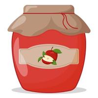 pote de vidro de geléia de maçã vermelha com tampa fechada. ilustração vetorial fofa vetor