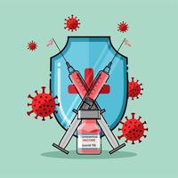 ilustração de garrafa e seringa de vacina