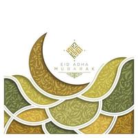 eid adha mubarak saudação islâmica de caligrafia árabe linda com padrão marroquino, mesquita e crescente para plano de fundo, banner e cartão de felicitações. tradução de texto festival abençoado vetor