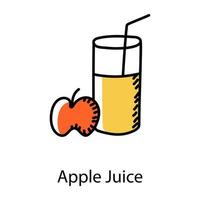 bebida de frutas orgânicas, ícone de doodle de suco de maçã vetor