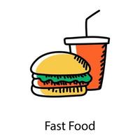 dieta pouco saudável, ícone desenhado à mão de fast food vetor