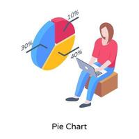 ilustração isométrica de gráfico de pizza, gráficos estatísticos circulares vetor