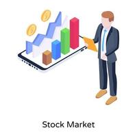 ícone do conceito de um gráfico do mercado financeiro de ações em estilo isométrico vetor