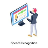 ilustração isométrica de reconhecimento de fala em um design editável vetor