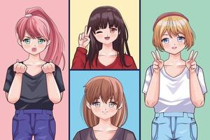 meninas anime quatro personagens vetor