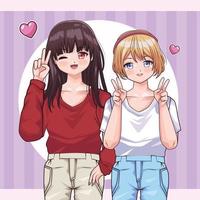 meninas casal estilo anime vetor