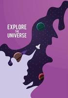 explore letras do universo e nave espacial vetor