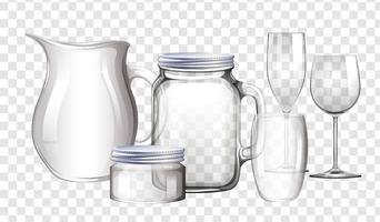 Diferentes tipos de recipientes feitos de vidro vetor