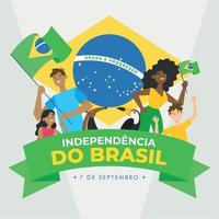 cartaz do dia da independência do brasil pessoas segurando a bandeira do brasil vetor