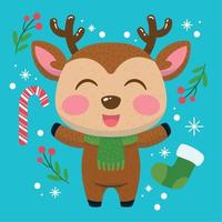 vetor de decoração de natal kawaii de desenhos animados de rena feliz