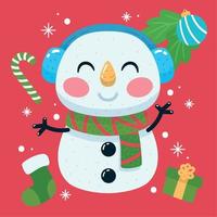 vetor de decoração de natal kawaii bonito dos desenhos animados de boneco de neve