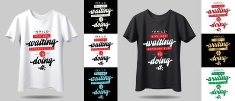 maquete de design de camiseta. novo design de t-shirt de tipografia preto e branco com maquete em cores diferentes. vetor