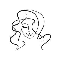 mulher penteado logotipo linhas finas. ícone de rosto de menina - ilustração vetorial isolada no fundo branco. salão de beleza, cosmetologia vetor