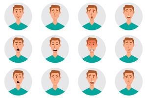 Conjunto de emoções faciais masculinas. homem emoji personagem com diferentes expressões vetor