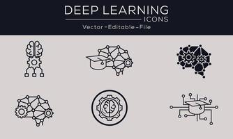 conjunto de design de ícones de conceito de aprendizagem profunda. contém tal algoritmo de ícones, mineração de dados, inteligência inteligente, brainstorming, pensamento e muito mais, pode ser usado para web e aplicativos. vetor