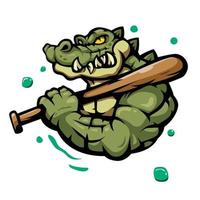 ilustração de crocodilo carregando um taco de beisebol, mascote para equipe esportiva