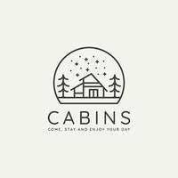 logotipo de distintivo de arte de linha minimalista de cabine de floresta de inverno vetor