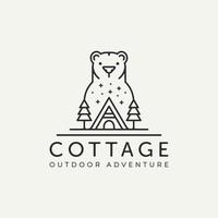 design de ícone de logotipo de arte de linha minimalista de urso cottage vetor