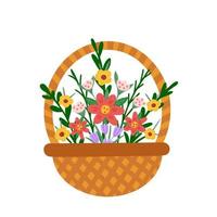 cesta com flores. ilustração para impressão, fundos, capas, embalagens, cartões, cartazes, adesivos, design têxtil e sazonal. isolado no fundo branco. vetor