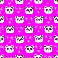 rostos de panda bonito com padrão sem emenda de flores. ilustração para impressão, fundos, capas, embalagens, cartões, cartazes, adesivos, design têxtil e sazonal. vetor