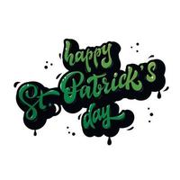 bonito feliz st. citação de caligrafia do dia de patrick em um fundo xadrez verde decorado por gotas de tinta. perfeito para cartazes, banners, estampas, idéias de design de cartões. vetor