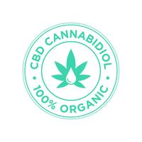 Ícone de canabidiol de CBD. 100 por cento orgânico. vetor