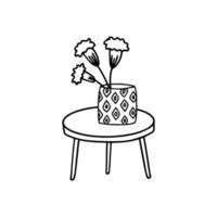 flores em um vaso na mesa doodle ícone de contorno desenhado à mão ou símbolo. esboço de planta de casa de flores decorativas. ilustração vetorial isolada vetor