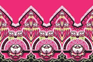 flor preta rosa, verde e branca em rosa. design tradicional de padrão oriental étnico geométrico para plano de fundo, tapete, papel de parede, roupas, embrulho, batik, tecido, estilo de bordado de ilustração vetorial vetor