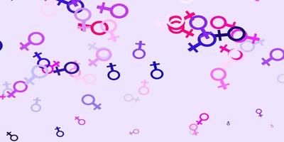 padrão de vetor rosa claro roxo com elementos do feminismo.