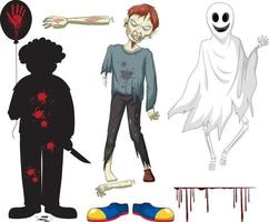 conjunto de personagens de halloween em fundo branco vetor