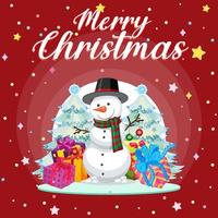 design de cartaz de feliz natal com boneco de neve e presentes vetor