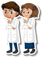 Adesivo de personagem de desenho animado casal cientista vetor