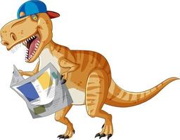 dinossauro tiranossauro rex lendo jornal em estilo cartoon vetor