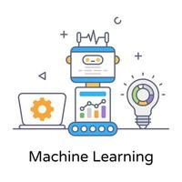 ícone de contorno plano de aprendizado de máquina, vetor editável