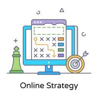 ícone de estratégia online em design de linha plana vetor