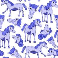 padrão sem costura cavalo pônei azul isolado no fundo branco vetor